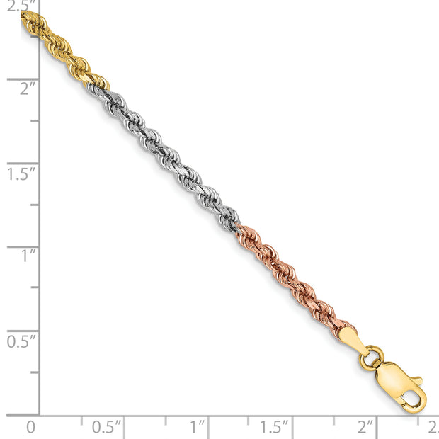 14k Tri-Color 2.9mm D/C Rope Chain