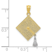 10k Two-tone 3-D Graduation Cap w/Moveable Tassel Pendant