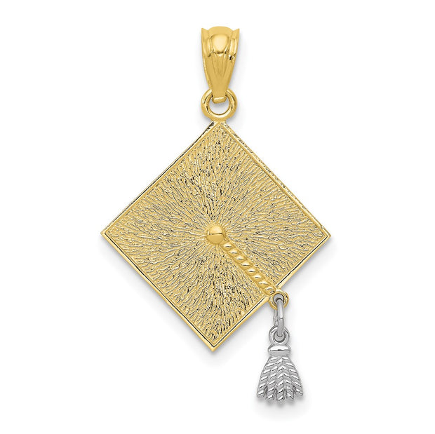 10k Two-tone 3-D Graduation Cap w/Moveable Tassel Pendant