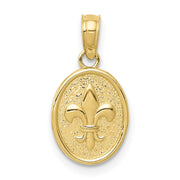 10k Polished Small Fleur De Lis in Oval Pendant