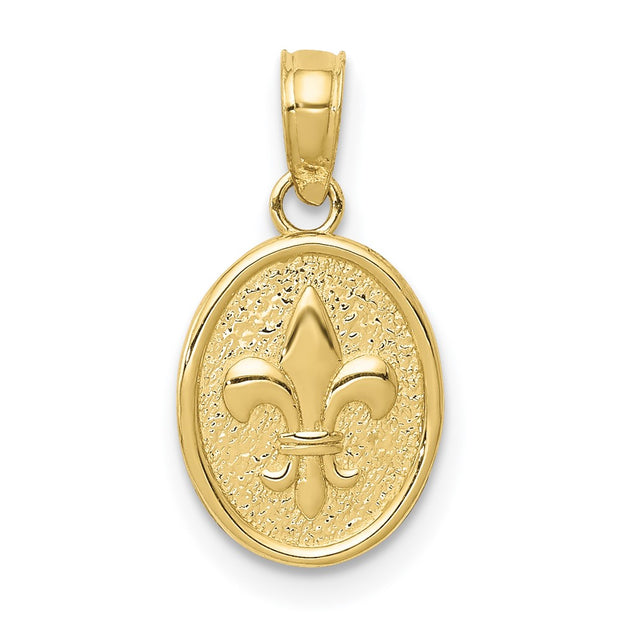 10k Polished Small Fleur De Lis in Oval Pendant