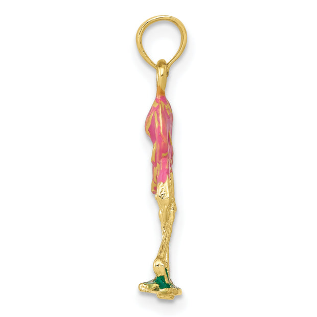 10K 3-D Enameled Pink Flamingo Pendant