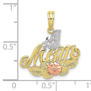 10k Two-tone w/White Rhodium &num;1 MOM w/ Flower Charm