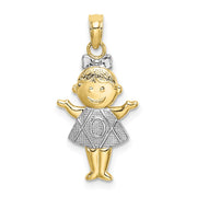 10K Textured w/Rhodium Girl Charm
