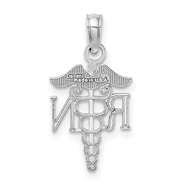 10K White Gold RN Caduceus Pendant