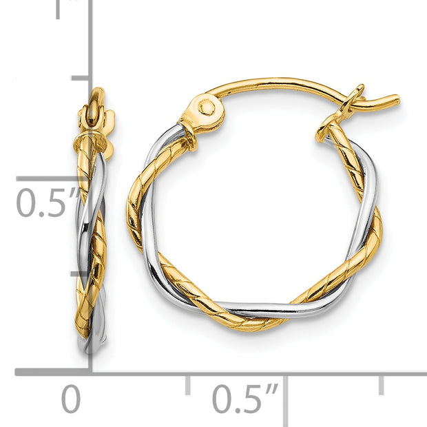10k Two-tone Polished 1.8mm Twisted Hoop Earrings