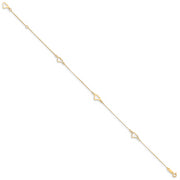 14K Adjustable Fancy Heart 9in Plus 1in Ext. Anklet