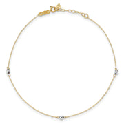 14k Two-tone Mirror Bead 9in Plus 1in ext. Anklet