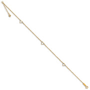 14k Diamond-cut Hearts 10in Plus 1in ext Anklet