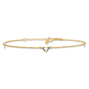 14k Diamond-cut Hearts 10in Plus 1in ext Anklet