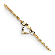 14k Diamond-cut Hearts 10in Plus 1in ext Anklet