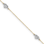14k Two-tone Puff Heart 9in Plus 1in ext Anklet