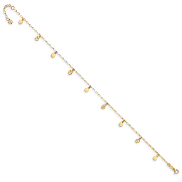 14k Hollow Dangle Circle 9in Plus 1in ext. Anklet