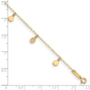 14k Hollow Dangle Circle 9in Plus 1in ext. Anklet