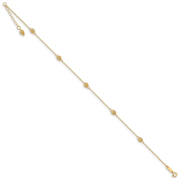 14k Diamond-cut Bead w/ 1in ext. Anklet
