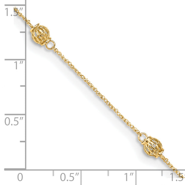 14k Diamond-cut Bead w/ 1in ext. Anklet