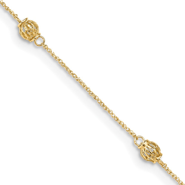 14k Diamond-cut Bead w/ 1in ext. Anklet