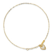 14K Oval Link Chain with Diamond-cut Heart Cage 9in Plus 1in Ext Anklet