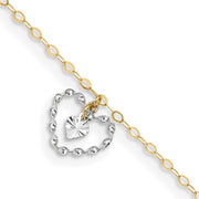 14K Two-tone Twisted and Diamond Cut Hearts 9in Plus 1in ext Anklet