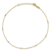 14K Two-tone Ropa Mirror Bead 9in Plus 1in Ext. Anklet