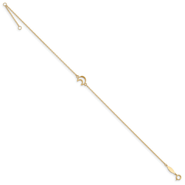 14K Gold Textured and Polished Moon 9in Plus 1in ext. Anklet