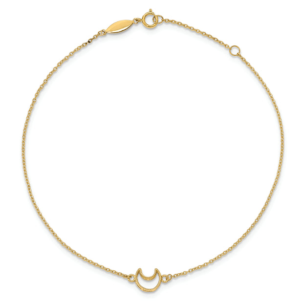 14K Gold Textured and Polished Moon 9in Plus 1in ext. Anklet