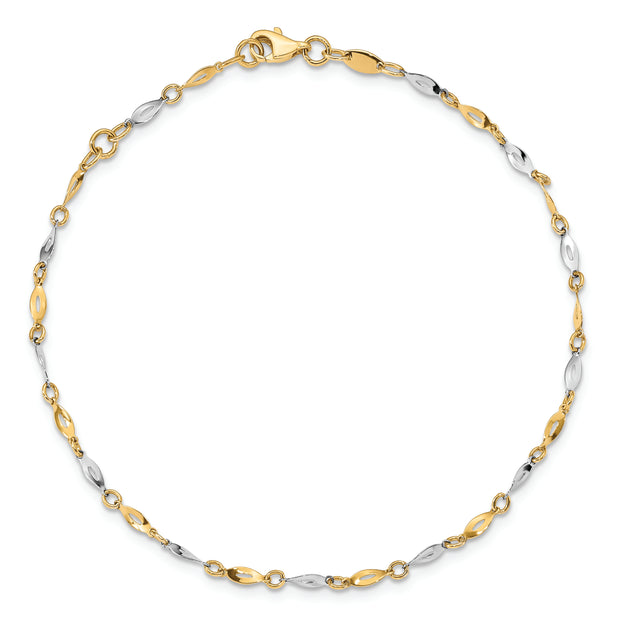 14K Two-Tone Polished 9in Plus 1in ext. Anklet