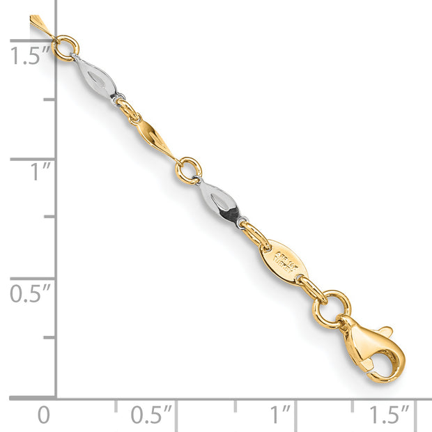 14K Two-Tone Polished 9in Plus 1in ext. Anklet