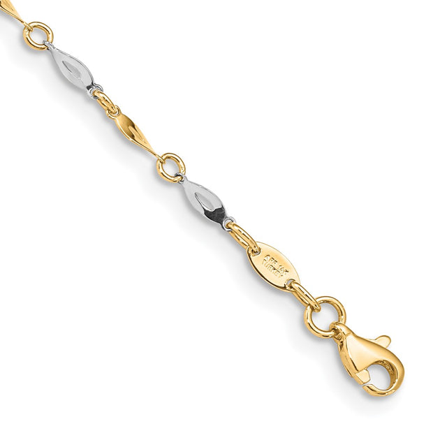 14K Two-Tone Polished 9in Plus 1in ext. Anklet