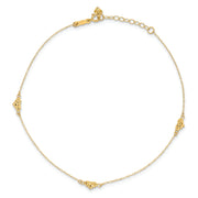 14k Polished Diamond-cut Triple Puffed Hearts 9in Plus 1in. Ext. Anklet