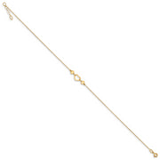 14k Polished Heart with 10in Plus .75in ext. Anklet