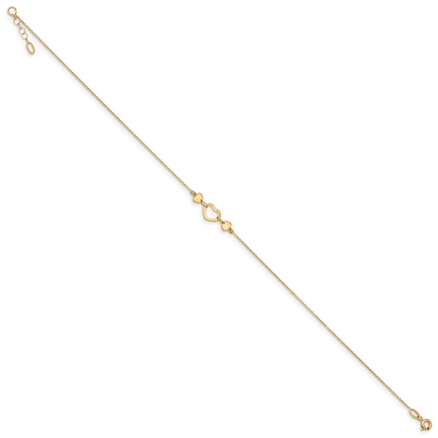 14k Polished Heart with 10in Plus .75in ext. Anklet