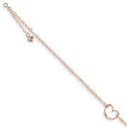 14k Rose Gold Double Strand Heart 9in Plus 1in Ext Anklet