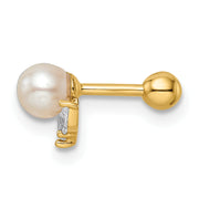 14k 18 Gauge CZ & Freshwater Cultured Pearl Labret Stud
