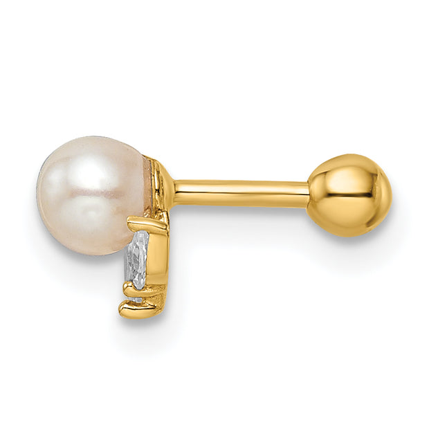 14k 18 Gauge CZ & Freshwater Cultured Pearl Labret Stud