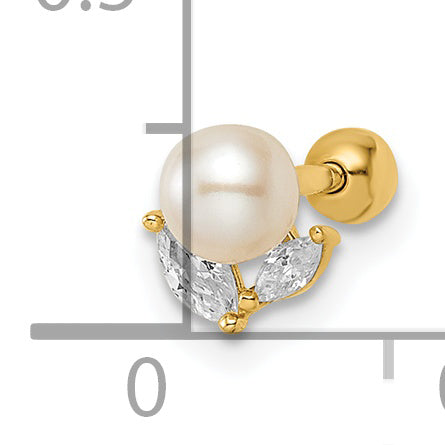 14k 18 Gauge CZ & Freshwater Cultured Pearl Labret Stud