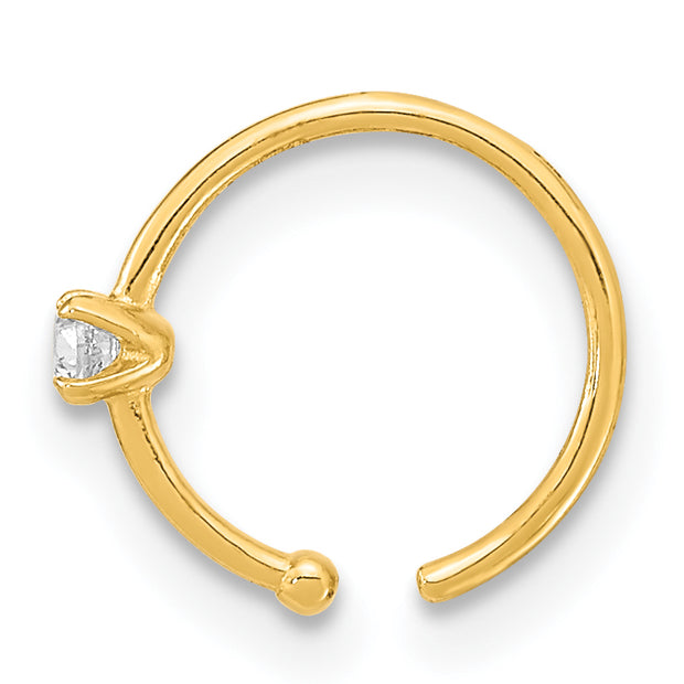 14K 20 Gauge CZ Hoop Nose Ring Body Jewelry