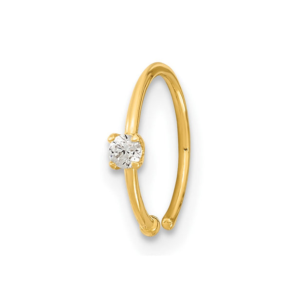 14K 20 Gauge CZ Hoop Nose Ring Body Jewelry