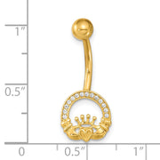 14K 14 Gauge Claddagh CZ Belly/Navel Ring Body Jewelry