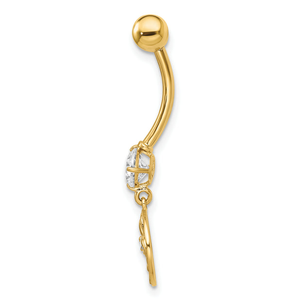 14k 14 Gauge CZ Palm Trees Belly Ring