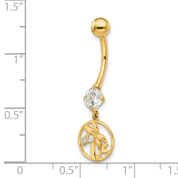 14k 14 Gauge CZ Palm Trees Belly Ring