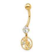 14k 14 Gauge CZ Palm Trees Belly Ring