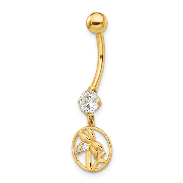 14k 14 Gauge CZ Palm Trees Belly Ring