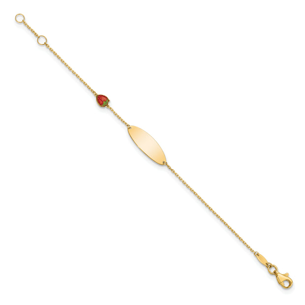 14k Enameled Strawberry Baby ID 5.5in w/.5 in Ext Bracelet