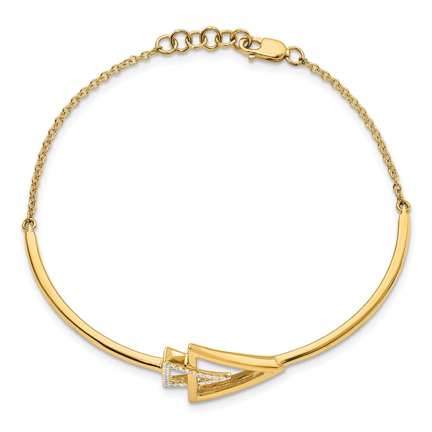 14k Polished Triangle Diamond 7in w/.5in ext Bracelet