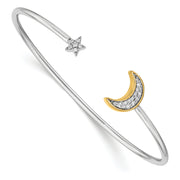14k Two-tone Moon w/Star Diamond Cuff Bangle