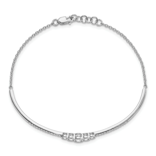 14k White Gold Polished Diamond Bezel Set Bar 7in w/.5 ext Bracelet