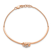 14k Rose Gold Polished Diamond Love Knot 7in w/.5in ext Bracelet
