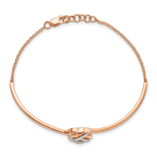 14k Rose Gold Polished Diamond Love Knot 7in w/.5in ext Bracelet