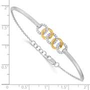 14k Two-tone Polished Diamond Circles Bar 7in w/.5in ext Bracelet